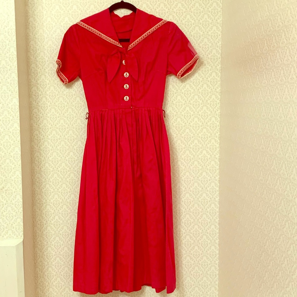 1950s Vintage deep pink sailor summer dress.